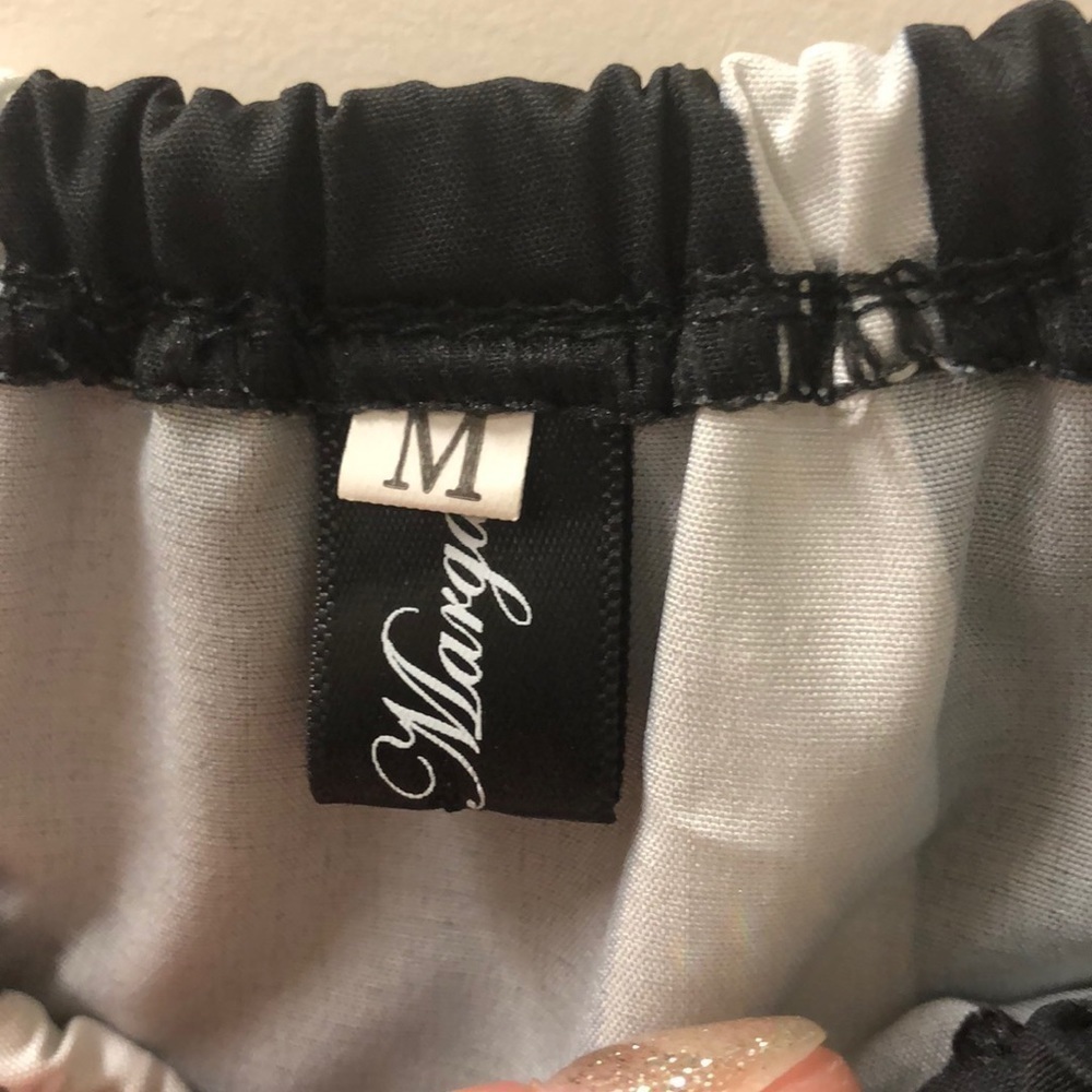 2/$30 Margeaux - Black & White Off Shoulder Blouse Size M | Tie Front Top - Picture 5 of 6